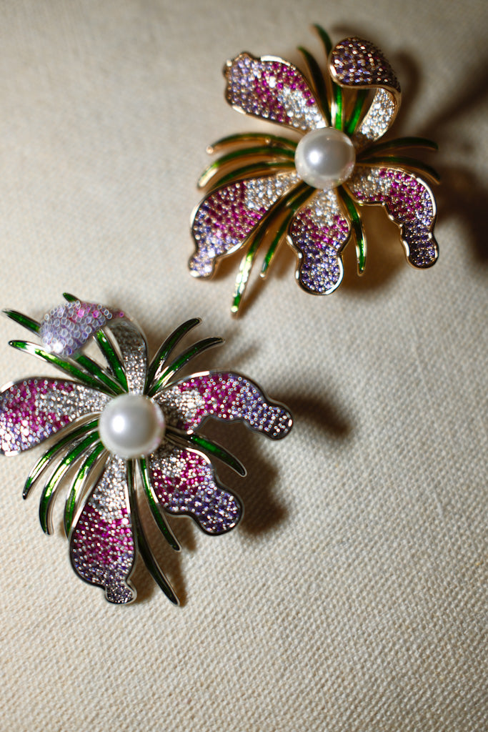 Silver Flora Embellished Pendant Brooch