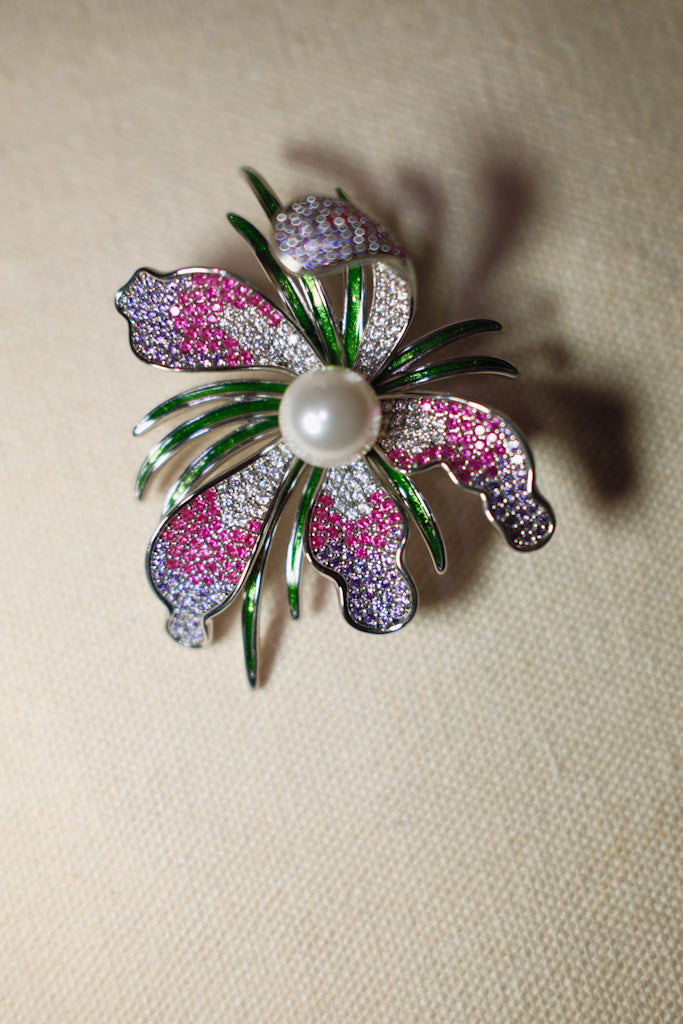 Silver Flora Embellished Pendant Brooch