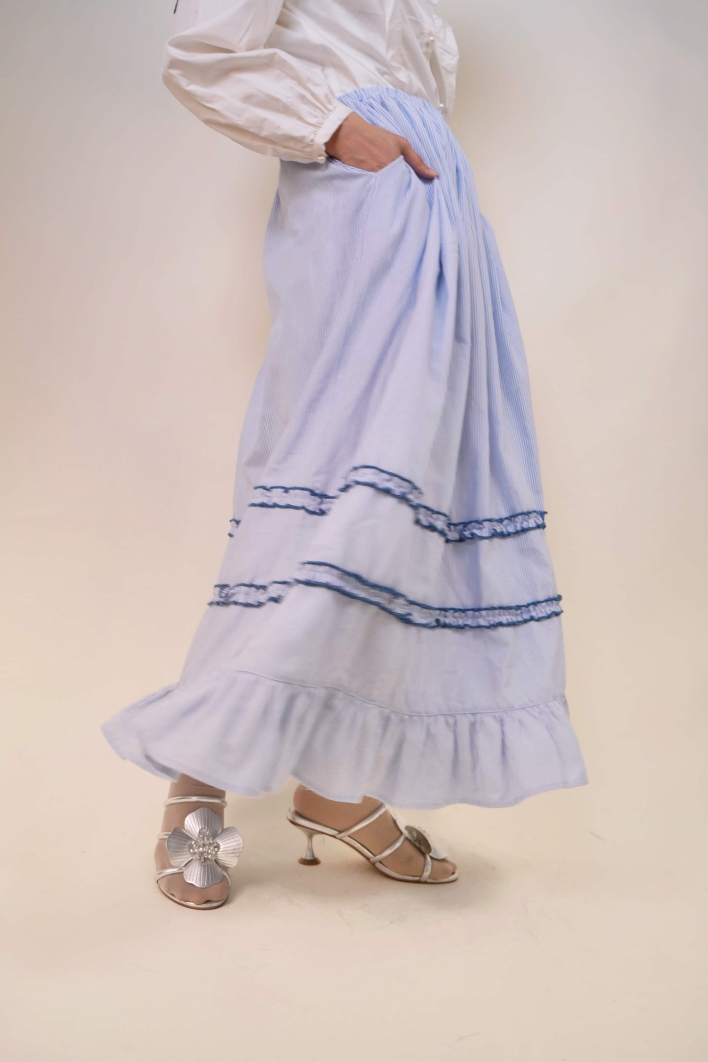Ruffle Skirt in Brown Stripes