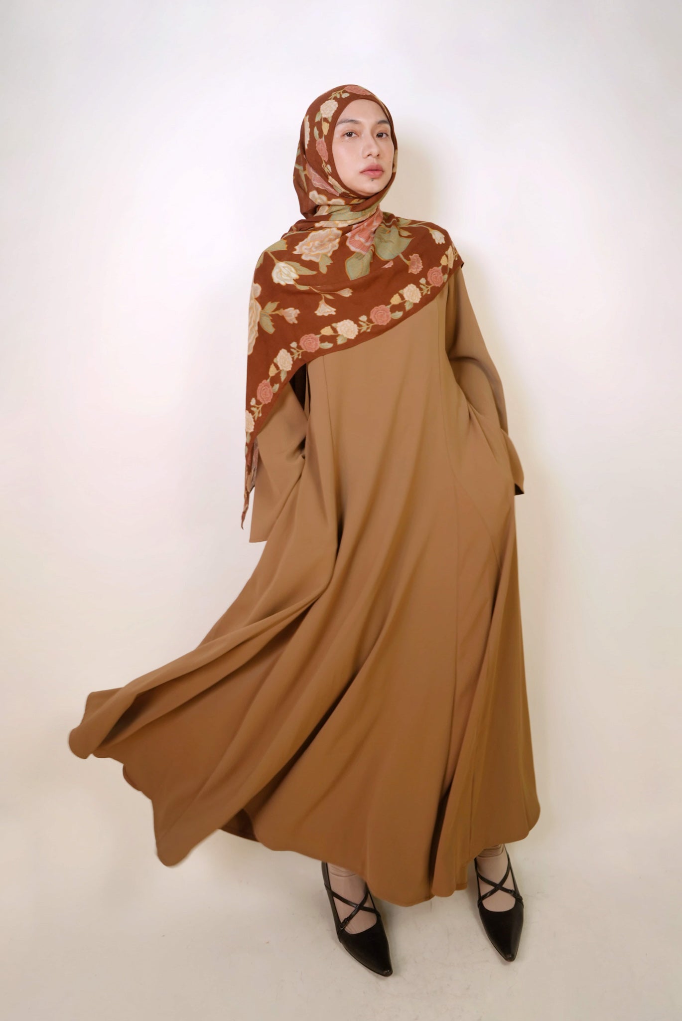 Elara Tie-Back Dress in Rich Brown
