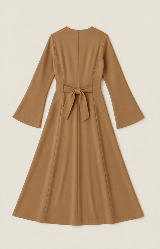 Elara Tie-Back Dress in Rich Brown