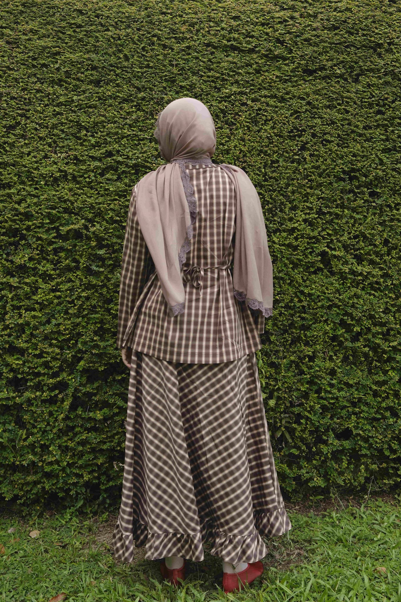 Forma Ruffle Skirt in Brown Checks