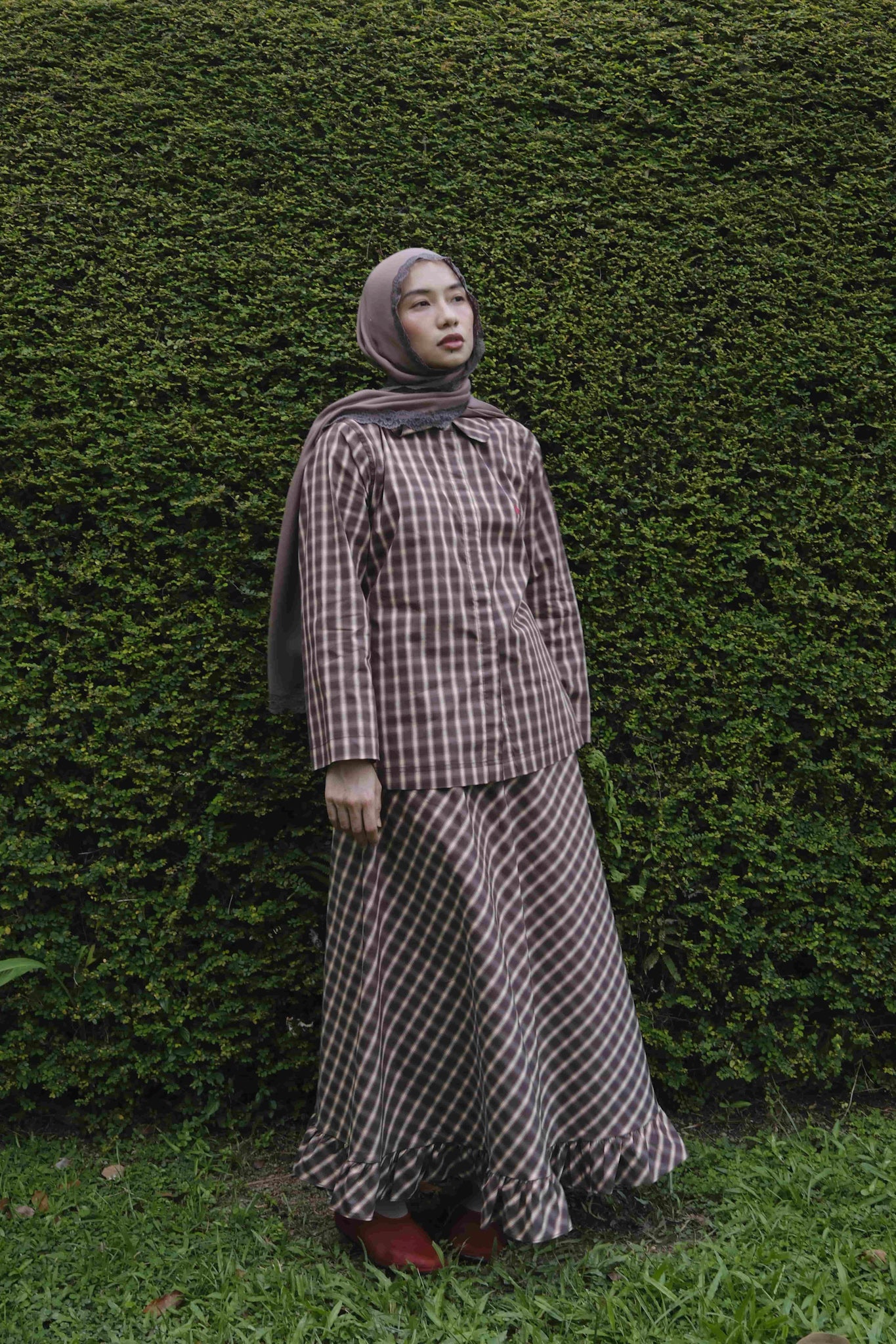 Forma Ruffle Skirt in Brown Checks