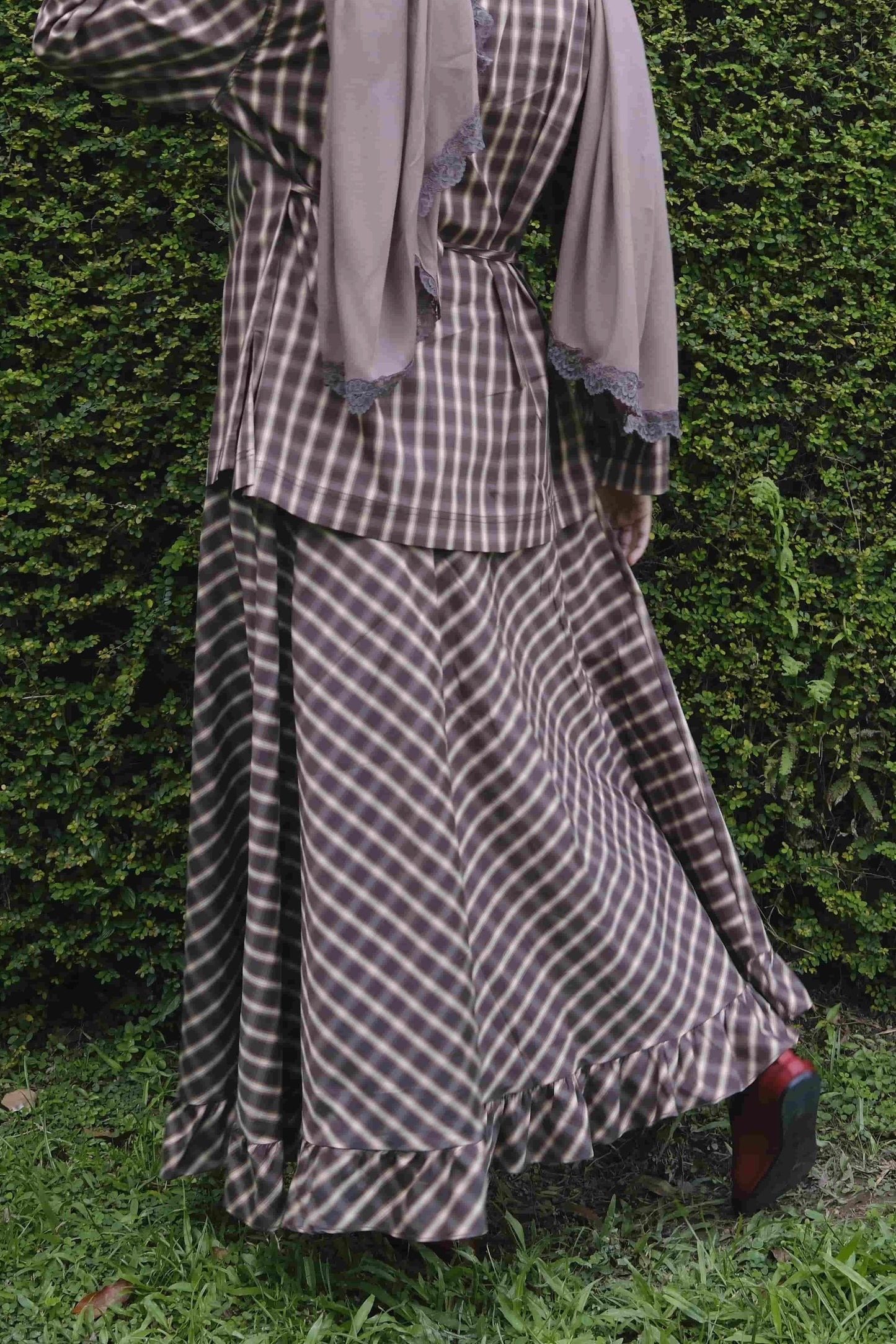Forma Ruffle Skirt in Brown Checks