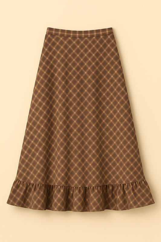 Forma Ruffle Skirt in Brown Checks