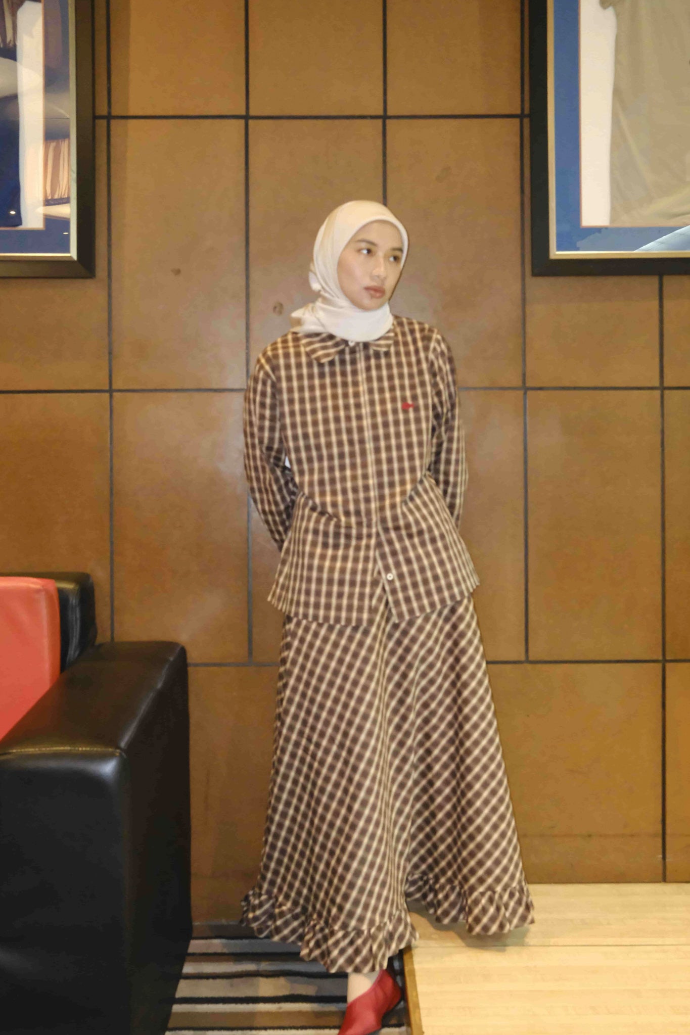 Forma Ribbon Boxy Shirt in Brown Checks