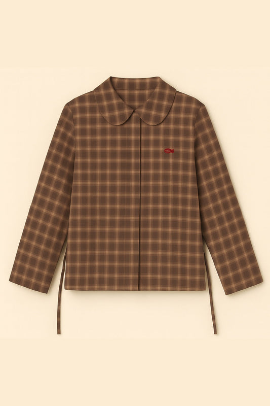 Forma Ribbon Boxy Shirt in Brown Checks