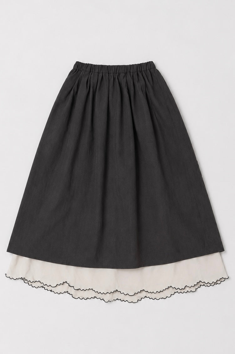 Lin Embroidery Layer Skirt in Grey