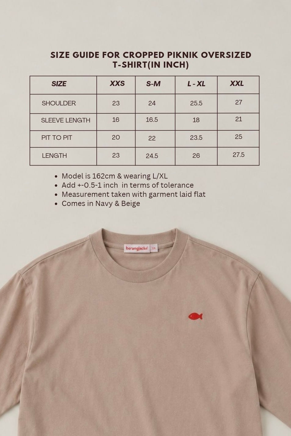 Piknik Cropped Oversized T-shirt in Beige