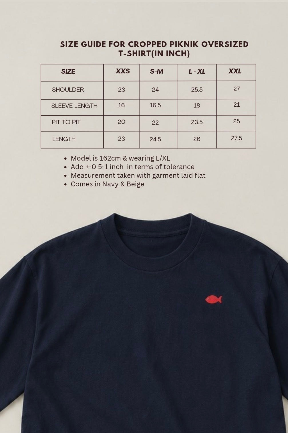 Piknik Cropped Oversized T-shirt in Navy