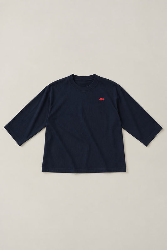 Piknik Cropped Oversized T-shirt in Navy