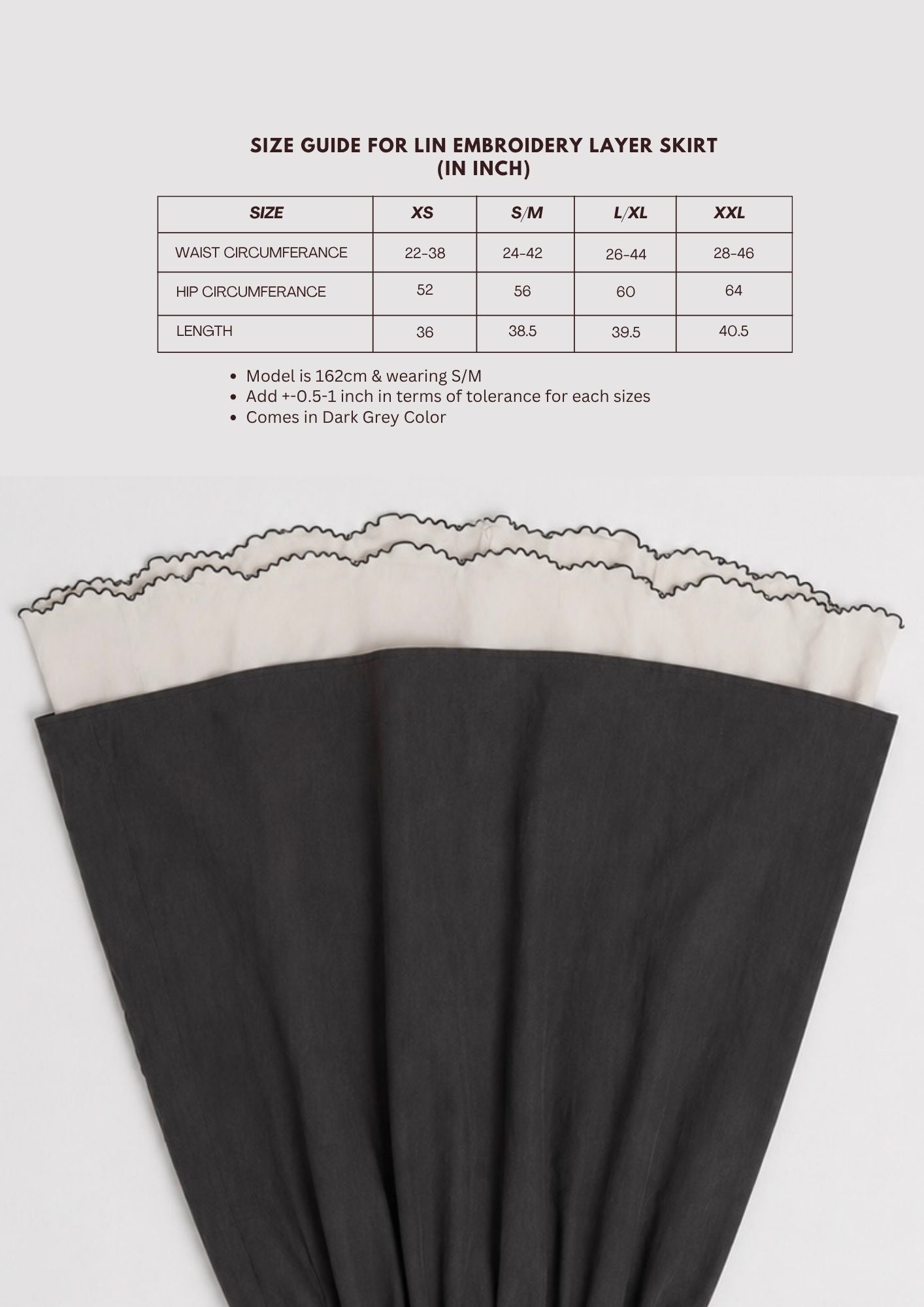 Lin Embroidery Layer Skirt in Grey