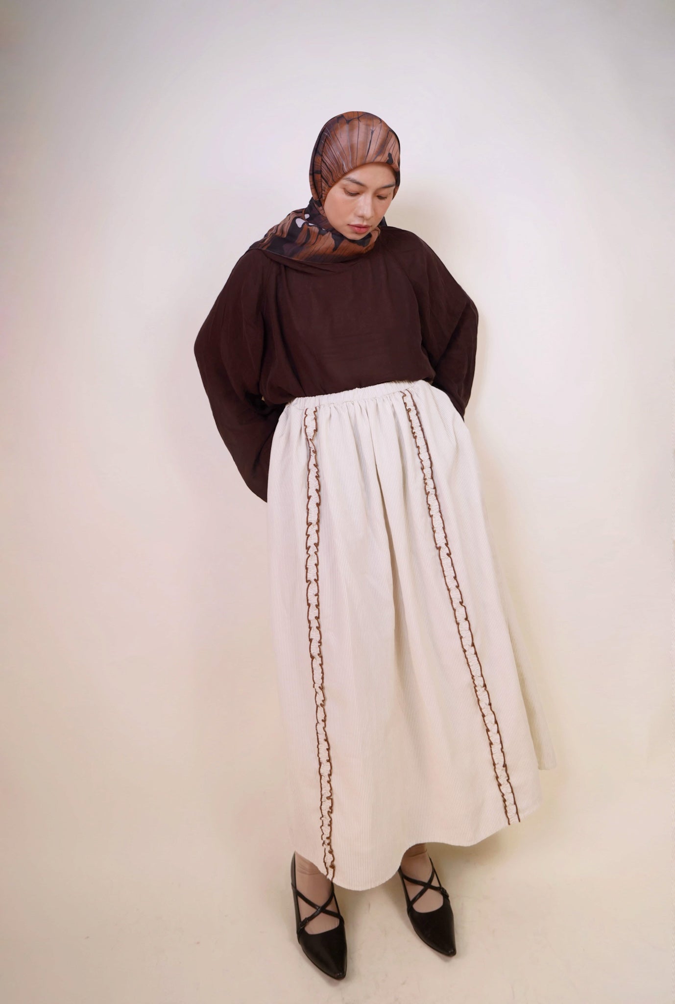 Ruffle Skirt in Brown Stripes