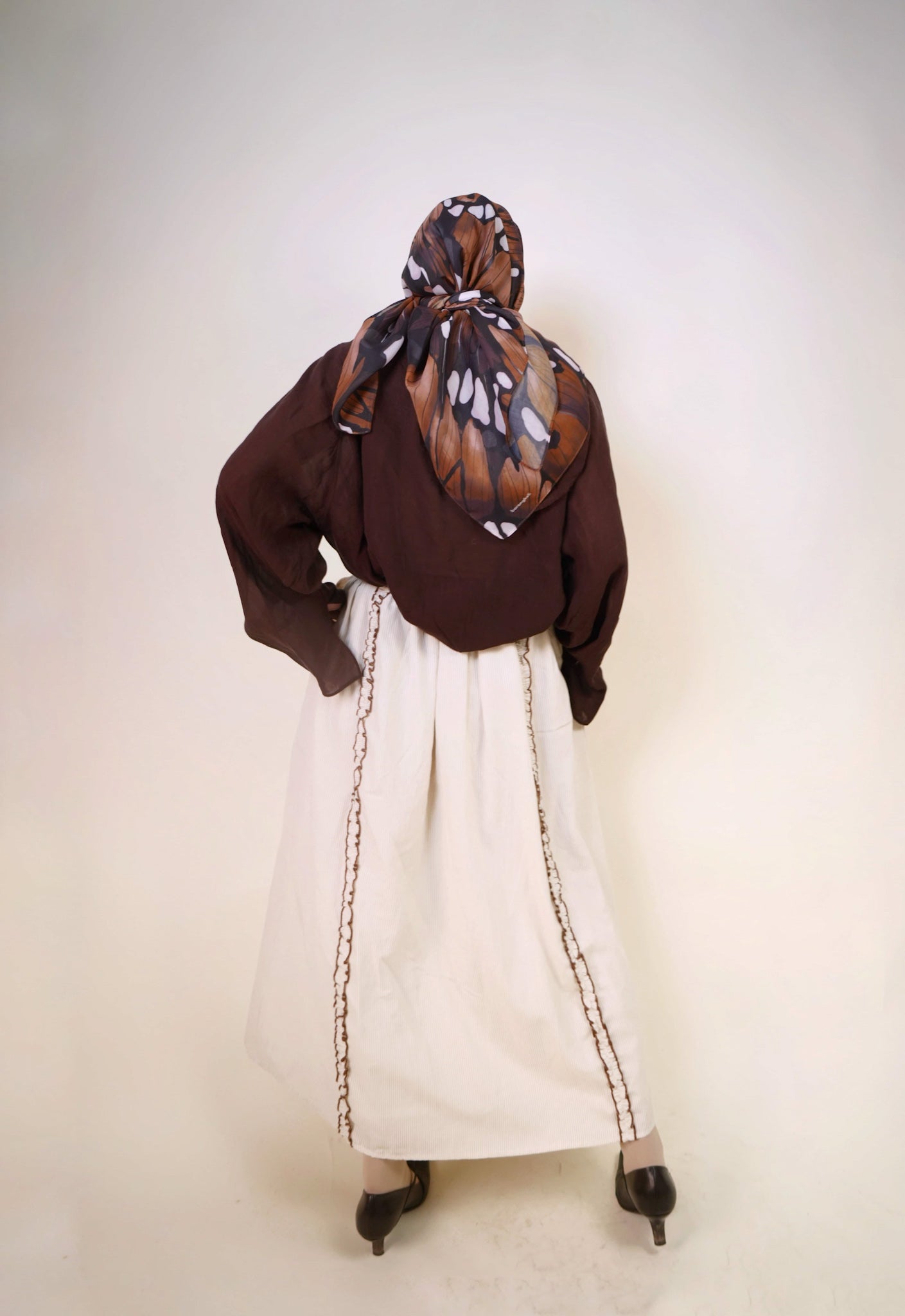 Ruffle Skirt in Brown Stripes