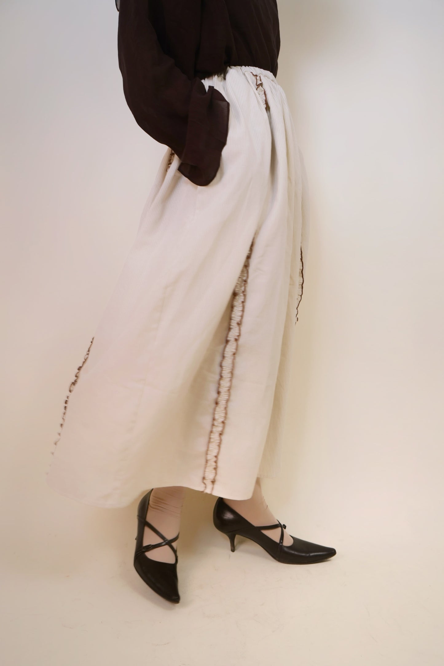 Ruffle Skirt in Brown Stripes