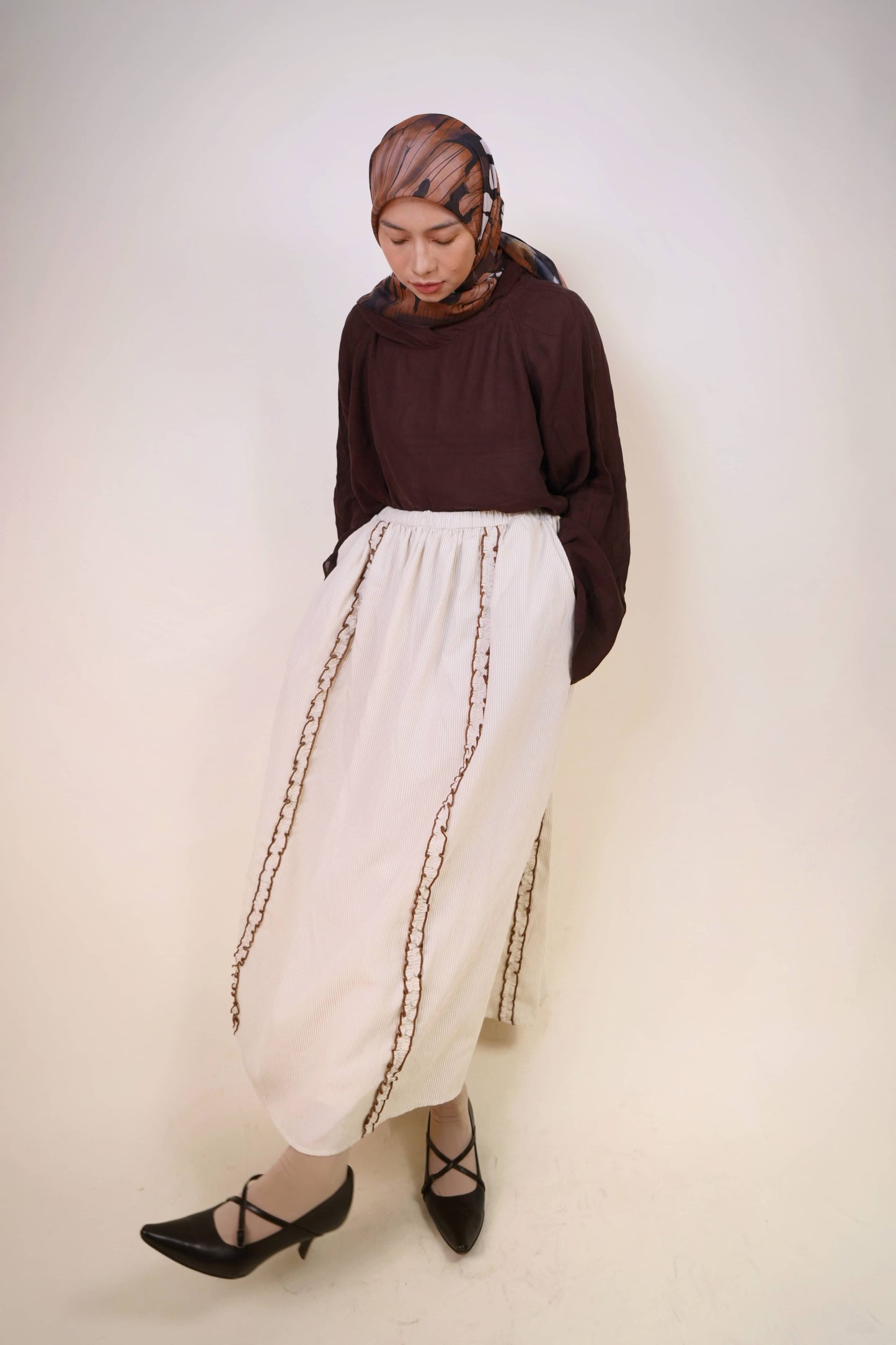 Ruffle Skirt in Brown Stripes
