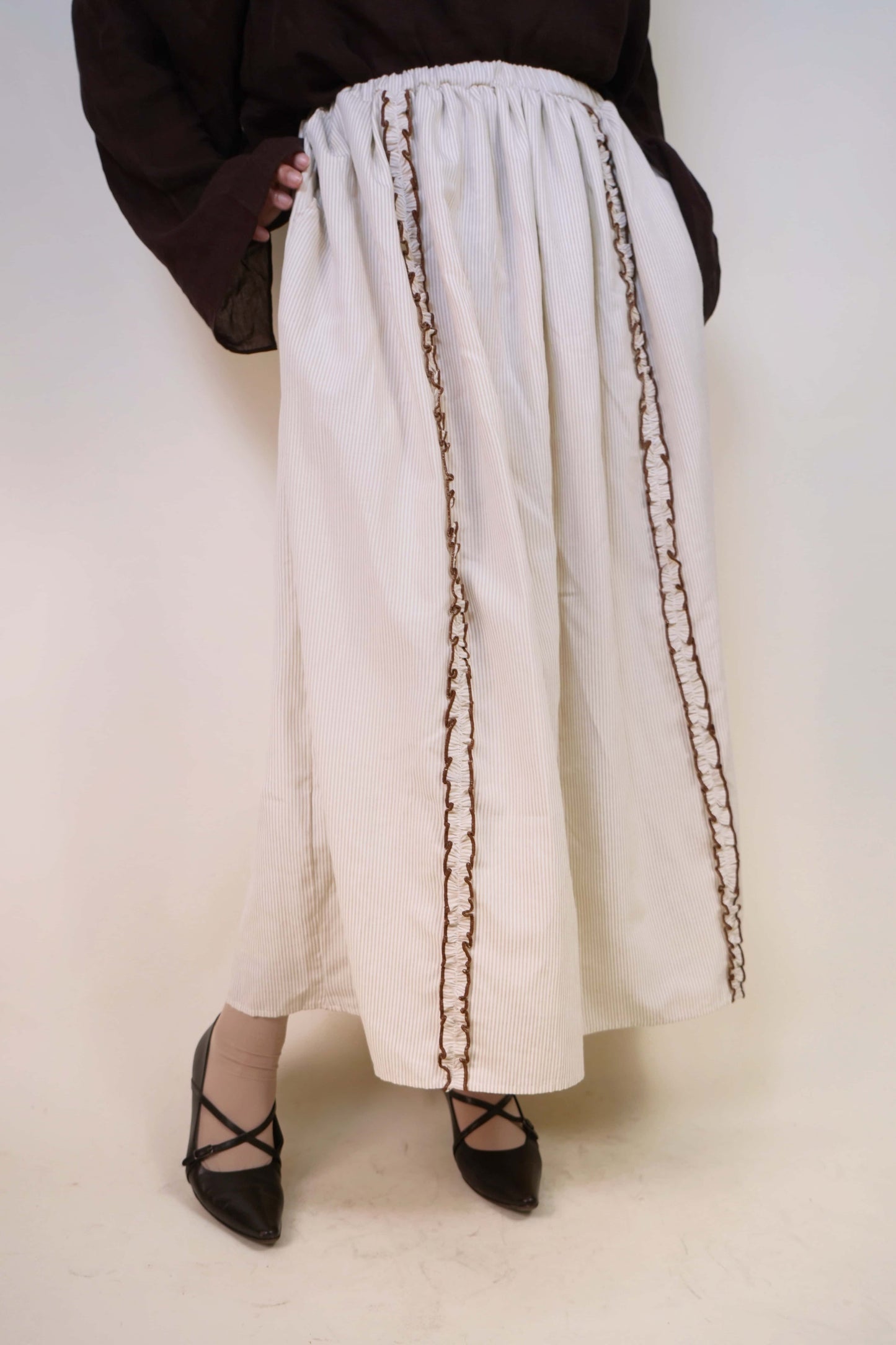 Ruffle Skirt in Brown Stripes